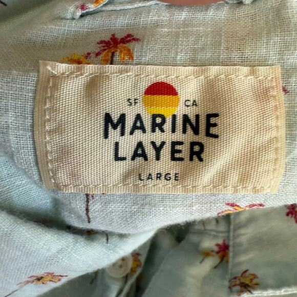 Marine Layer Men's Shirt L Green Cotton Palm Tree Print Button Up Coastal Preppy - Picture 6 of 12